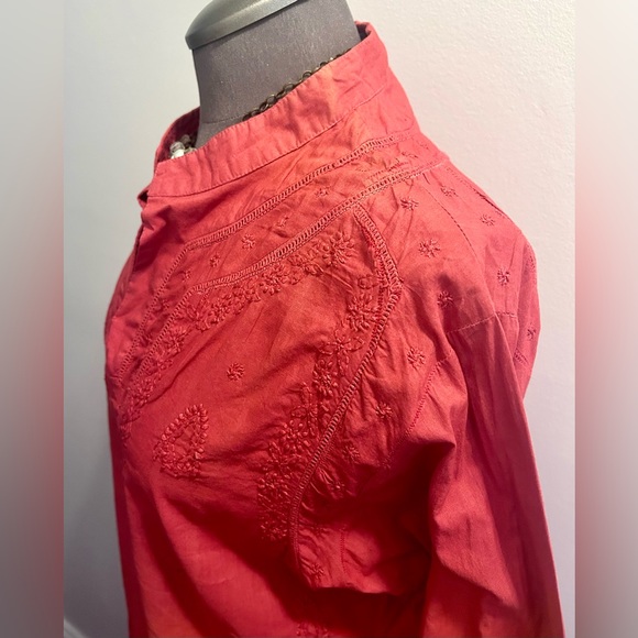 Vintage Cotton Embroidered Terracotta Tunic - Picture 5 of 15